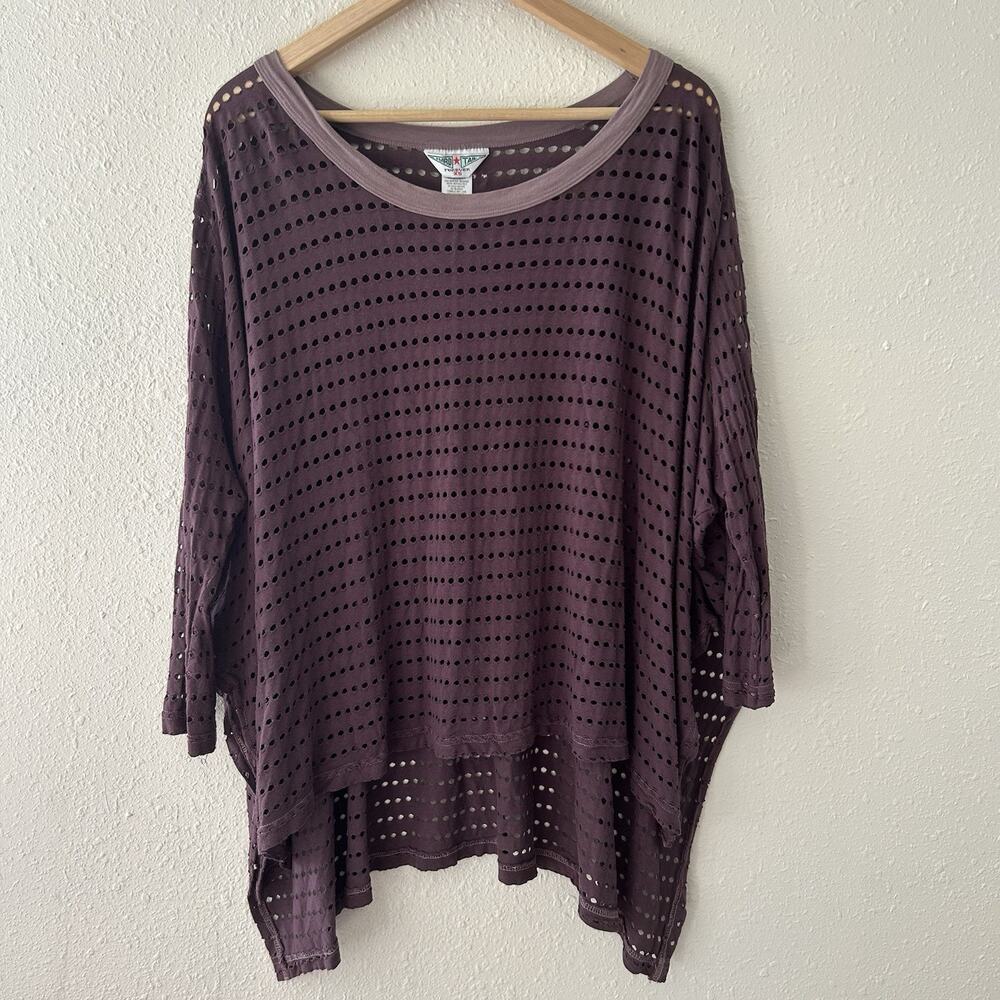 Women Hard Tail Forever Perforated Top Blouse XS Purple Made In USA Unique